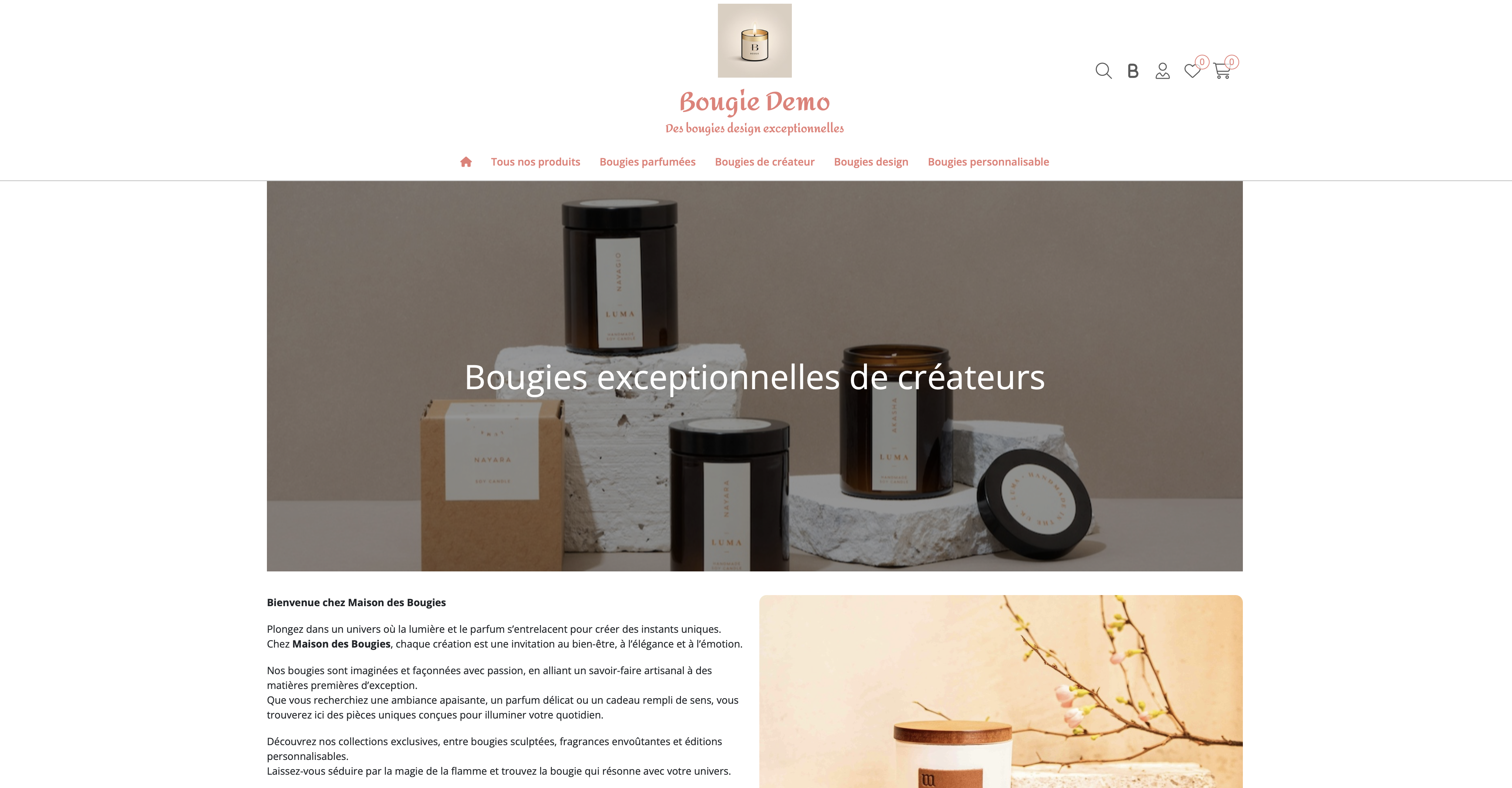 Voir la démo boutique bougies Aperçu de la boutique de démonstration Bougie Demo - vente de bougies en ligne