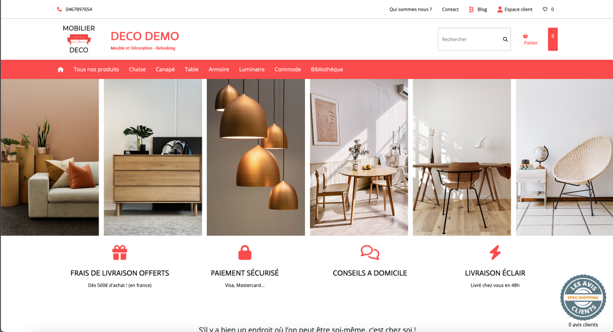 Voir la démo boutique décoration Aperçu de la boutique de démonstration Déco Demo - décoration d'intérieur en ligne
