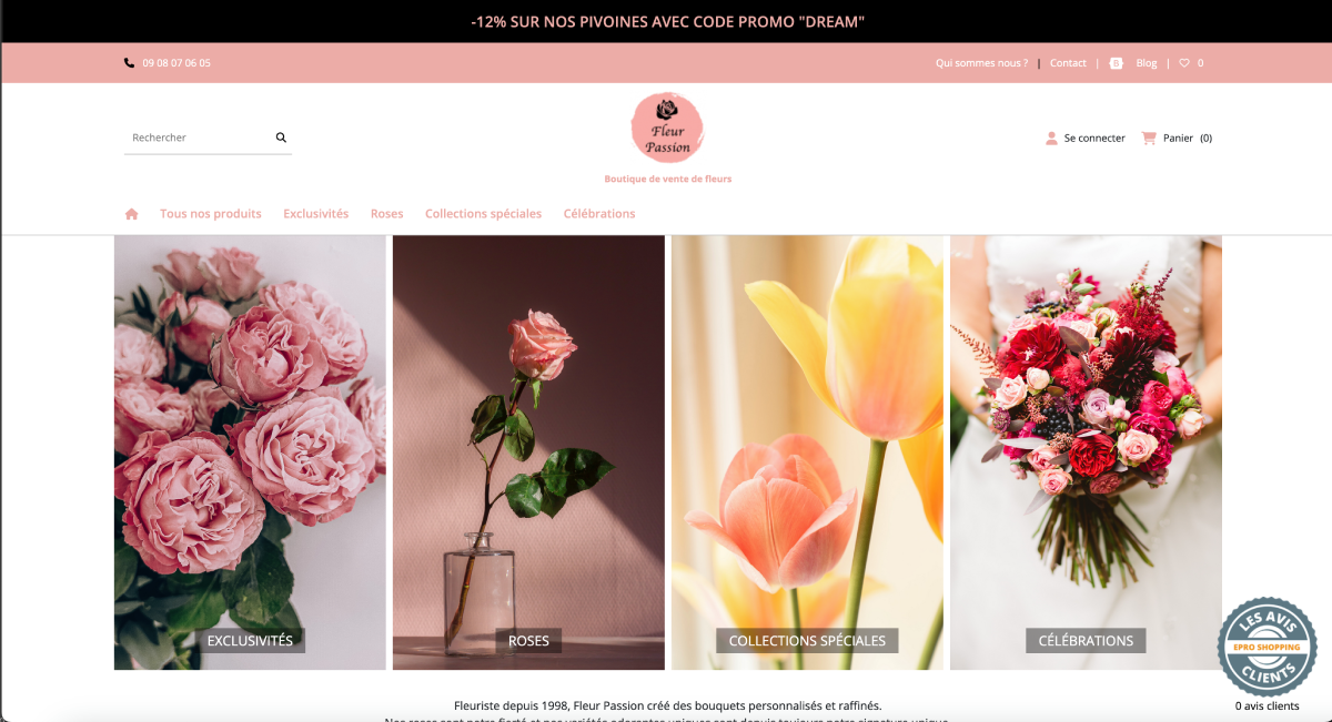 Voir la démo boutique fleuriste Aperçu de la boutique de démonstration La Passion des Fleurs - fleuriste en ligne
