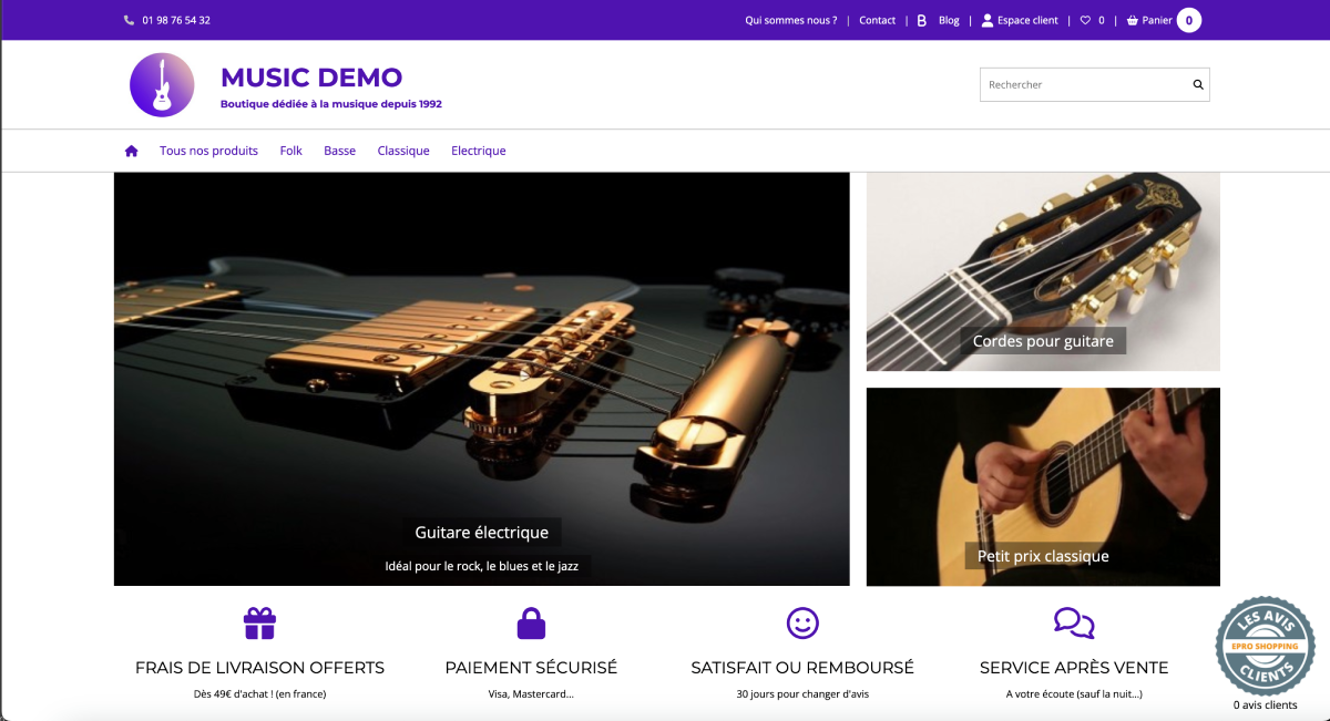 Voir la démo boutique musique Aperçu de la boutique de démonstration Music Demo - instruments et musique en ligne