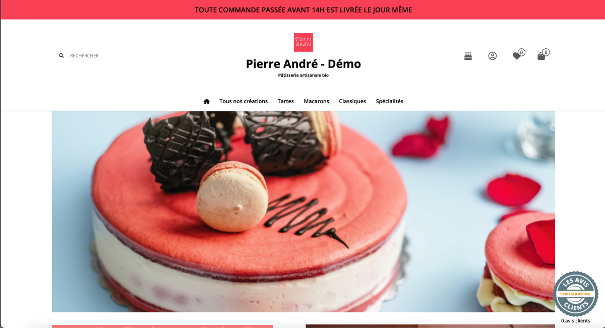 Voir la démo boutique pâtisserie Aperçu de la boutique de démonstration Pâtisserie Demo - pâtisseries artisanales en ligne