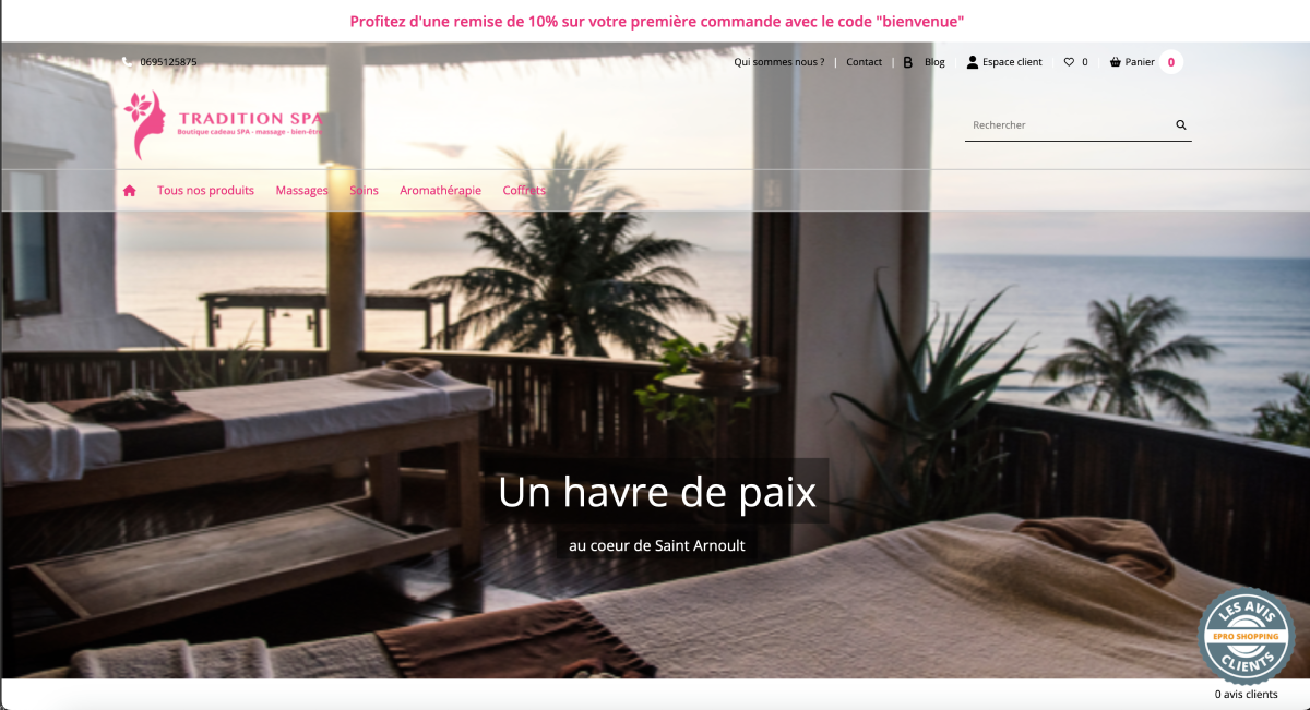 Voir la démo boutique spa Aperçu de la boutique de démonstration Tradition Spa - produits spa et détente en ligne