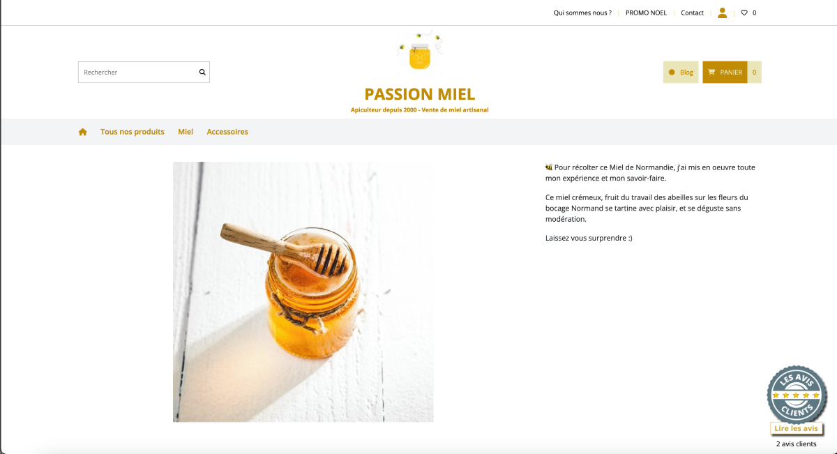 Voir la démo boutique miel Aperçu de la boutique Passion Miel - vente de miel et produits apicoles en ligne