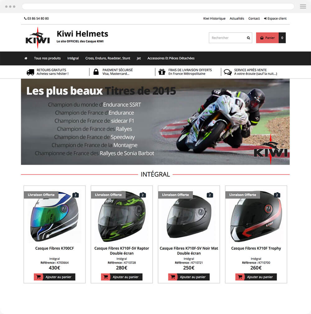kiwi-helmets.com est réalisé avec epro shopping