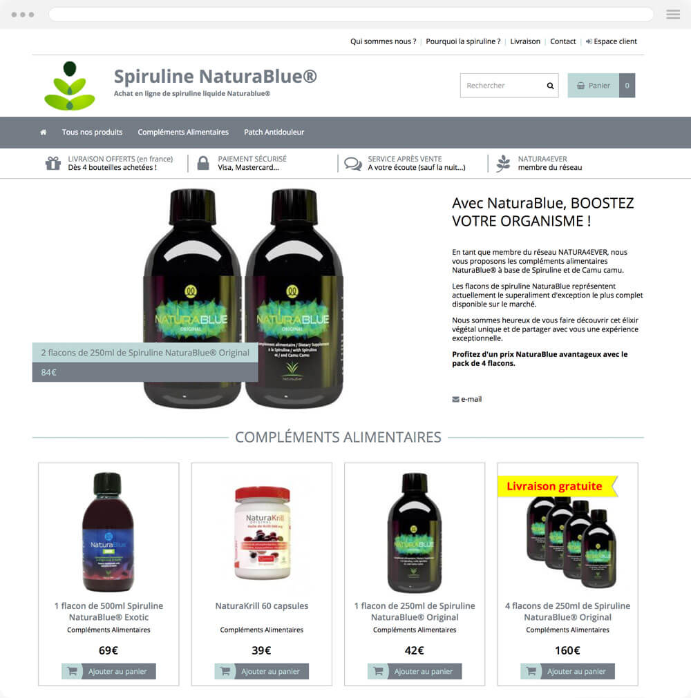 spiruline-naturelle.fr est réalisé avec epro shopping